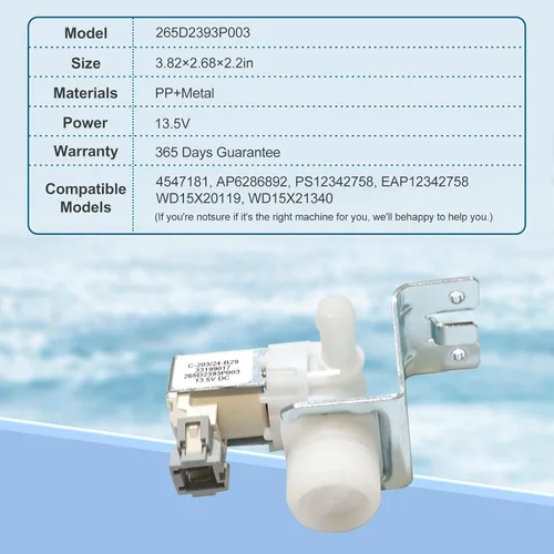 Vista 5 de Válvula de entrada de agua para lavaplatos Modelo 265D2393P003 Reemplazo para GE Parte WD15X24213 WD15X22999 WD15X21340 WD15X20119