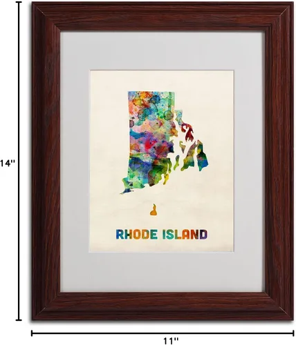 Vista 6 de Trademark Fine Art Mapa de Rhode Island - Arte enmarcado enmarcada de Michael Tompsett en marco de madera, 11 x 14 pulgadas