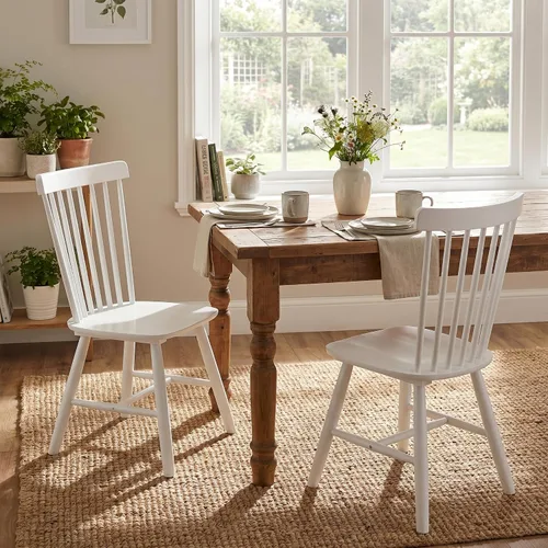 Vista 8 de Juego de 4 sillas de comedor Windsor, sillas de cocina de estilo granja con respaldo de vástago, sillas laterales de madera maciza sin brazos