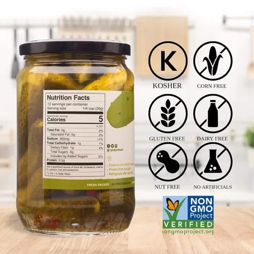 Vista 2 de Pickerfresh Eneldo Kosher Wholes Encurtidos enteros grandes Ingredientes simples Sin OMG, sin color artificial y sin conservantes 24 onzas