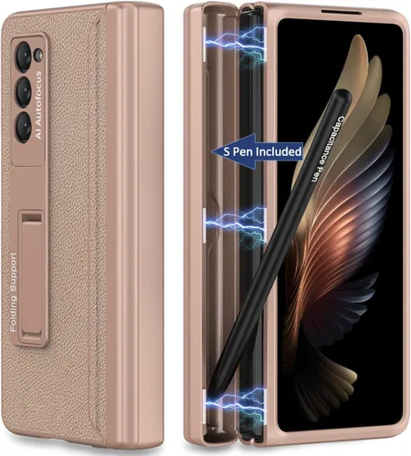Vista 10 de Miimall Funda para Galaxy Z Fold 2 con soporte, bisagra magnética, protección de parachoques de policarbonato duro, color negro