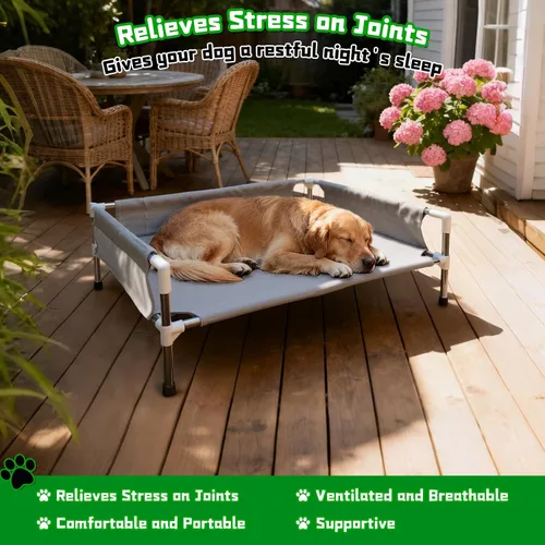 Vista 7 de Makerfire Cama elevada para perro, sofá cama elevada para perros medianos, cuna refrescante desmontable para interiores y exteriores, con patas
