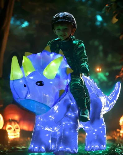 Vista 6 de Kids Inflatable Costume, Triceratops Dinosaur Halloween Cosplay Costume with LED Light for Cosplay Party Blue Dinosaurio azul
