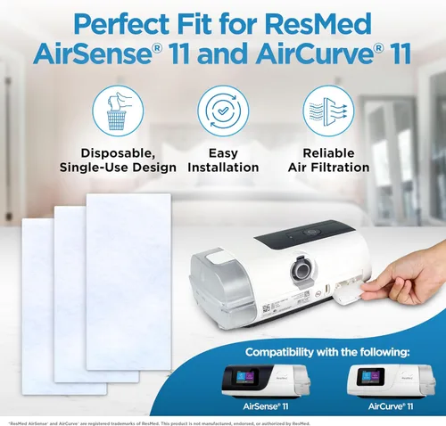 Vista 2 de resplabs Filtros CPAP compatibles con la máquina CPAP ResMed AirSense 11, repuestos de filtros desechables estándar, paquete de 180