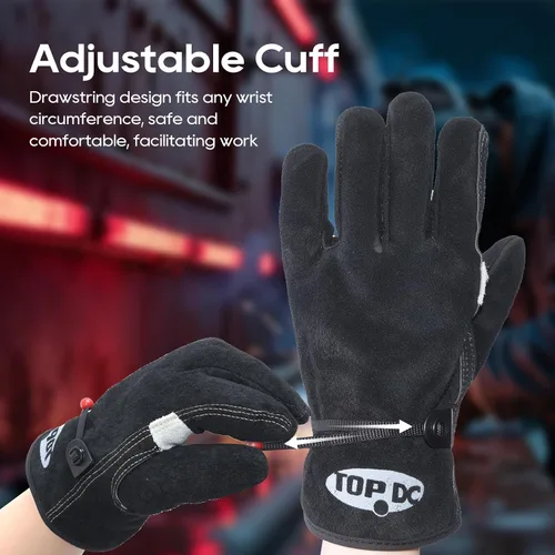 Vista 4 de TOPDC Guantes de trabajo de cuero para hombres o mujeres, guantes de cuero de piel de vaca para jardinería, soldadura TIG/MIG, motosierra, granja