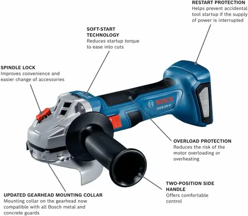 Vista 2 de Bosch GWS18V-8B15 Kit de amoladora angular sin escobillas de 18 V de 4-1/2 pulgadas con (1) batería de potencia avanzada CORE18V® de 4 Ah