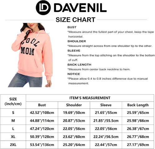 Vista 5 de Davenil Sudadera con capucha para mujer, cómoda, de forro polar, manga larga, con bolsillo, para mujer