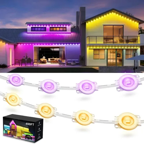 Vista 9 de Luces permanentes para exteriores de 200 pies para casa, luces LED RGB inteligentes 2025 con control remoto de aplicación, IP67 impermeable, aleros