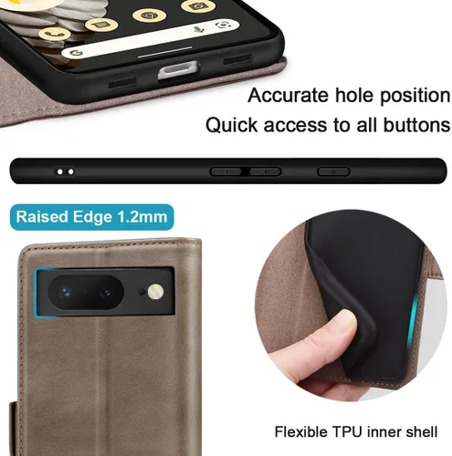 Vista 3 de KEZiHOME Funda para Google Pixel 8, piel auténtica [bloqueo RFID] Funda tipo cartera con tarjetero y función atril para Google Pixel 8 5G