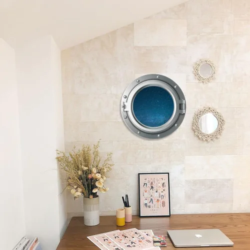 Vista 5 de Calcomanías 3D para ventana de avión de universo, calcomanía de pared para dormitorio de bebé, sala de estar, decoración de pared con temática