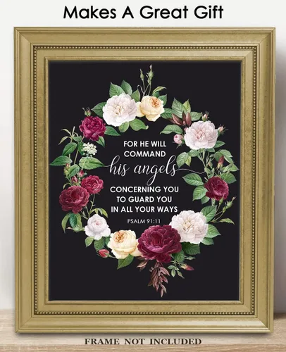Vista 3 de For He Will Command His Angels Salmo 91:11 - Versículos bíblicos inspiradores, citas positivas de las Escrituras cristianas, versículo religioso