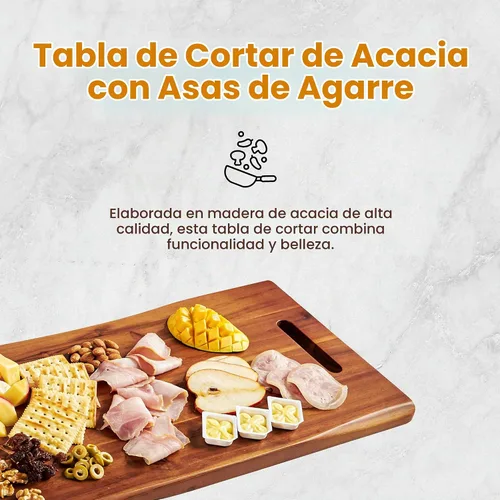 Vista 2 de TIDITA Tabla de Charcutería Grande de Madera de Acacia de 24" con Asas - Tablas de Madera Extra Largas para Servir Quesos - Plato Rectangular