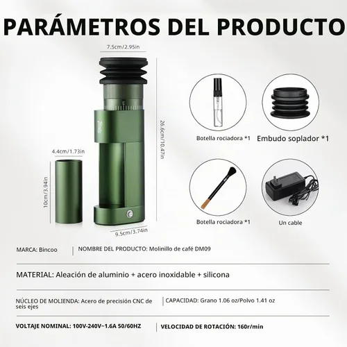 Vista 13 de Bincoo DM09 - Molinillo de café eléctrico con rebabas de acero CNC, ajuste ajustable, diseño compacto, funcionamiento silencioso, para expreso Verde