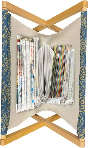 Vista 3 de Ambesonne Soporte para revistas y libros de damasco, diseño tradicional italiano europeo de desplazamiento repetido, en tono amarillo dorado