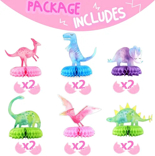 Vista 3 de Centros de mesa de dinosaurio para baby shower, 12 piezas de centros de mesa de nido de abeja de dinosaurio para decoraciones, decoración de mesa