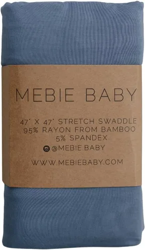 Vista 5 de Mebie Baby Manta elástica a cuadros azules, moderna y neutra para bebé niña o niño, mantas suaves para bebé, manta para recién nacido, 0-3 meses