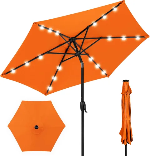 Vista 60 de Best Choice Products Sombrilla de Patio Solar de Poliéster con Luz LED de 10 pies con Ajuste de Inclinación y Tela Resistente a los Rayos UV - Gris