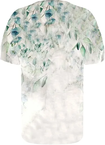 Vista 2 de Camisa de lino y algodón con estampado C y cuello alto para mujer, estilo casual, media manga, talla S, A-B