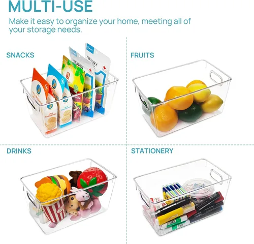 Vista 6 de Vtopmart - 2 unidades de contenedores de plástico transparente con asas para organizar y almacenar artículos y alimentos, ideales para cocina