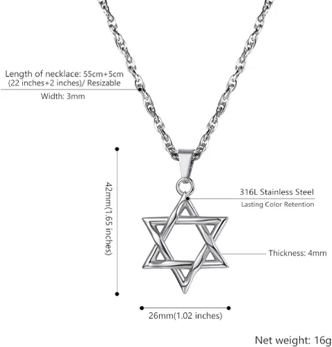 Vista 6 de PROSTEEL Collar con colgante y cadena de acero inoxidable de la estrella de David judía, joyería de Israel para hombres y mujeres