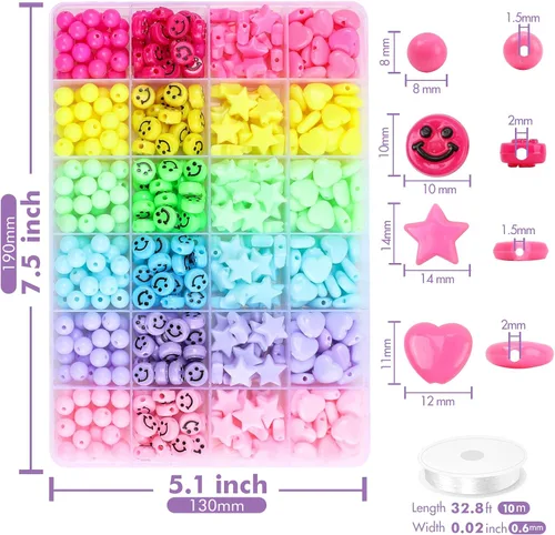 Vista 3 de Miss Rabbit Juego de cuentas de corazón de acrílico de color caramelo, cuentas de estrella de plástico, cuentas pastel lindas para pulseras
