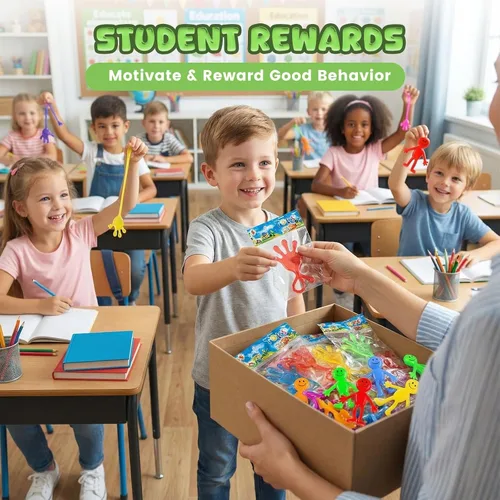 Vista 5 de POPLAY 56 unidades de manos pegajosas para fiestas, manos pegajosas brillantes y brillantes, juego de recuerdos de mesa para niños, bolsas