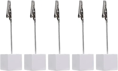 Vista 5 de 10 soportes para tarjetas de número de mesa, base de cubo, soporte de clip de notas de madera, clip de cocodrilo con soporte para fotos