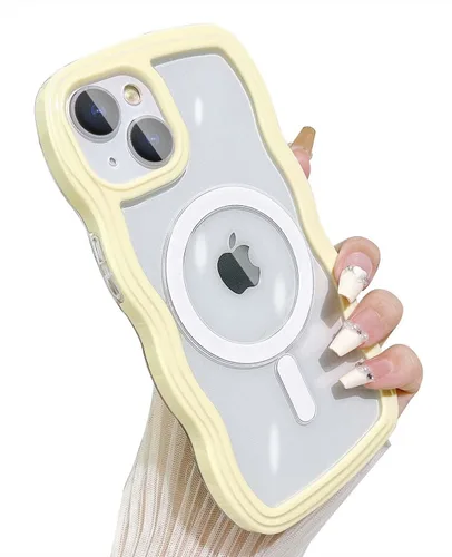 Vista 48 de Yeddabox Magsafe - Funda compatible con iPhone 13, diseño de ondas, lindo marco de colores de caramelo con ondas de agua, a prueba de golpes