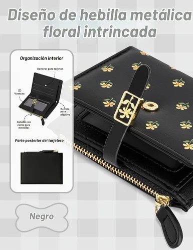 Vista 4 de YINHEXI Cartera para mujer, compacta y pequeña con bloqueo RFID, de cuero PU, plegable, con tarjetero, monedero mini con bolsillo para monedas
