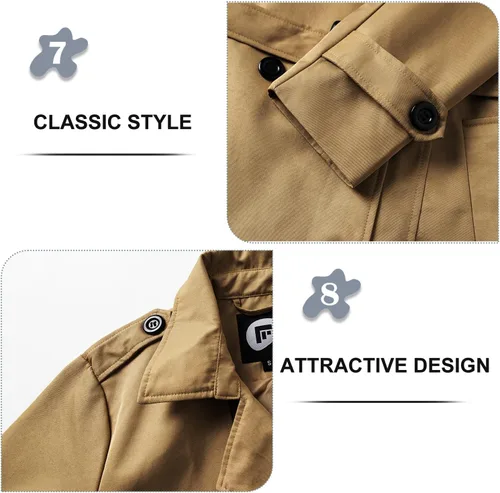 Vista 6 de FARVALUE Gabardina impermeable para mujer, larga, doble botonadura, rompevientos, clásica, con cinturón, solapa con capucha extraíble