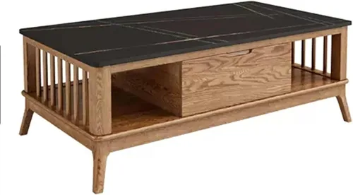 Vista 8 de Mesa de té para sala de estar, moderna mesa de centro de madera con cajones y estantes de almacenamiento, decoración rectangular elegante de 2