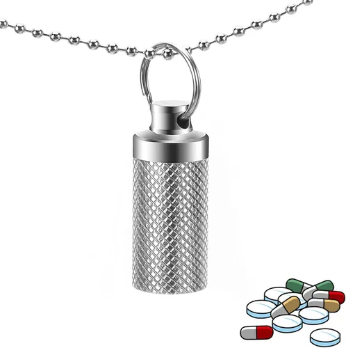 Vista 11 de Mini pastillero para collar para hombres, llavero de titanio, pastillero impermeable EDC, organizador portátil de pastillero de viaje diario