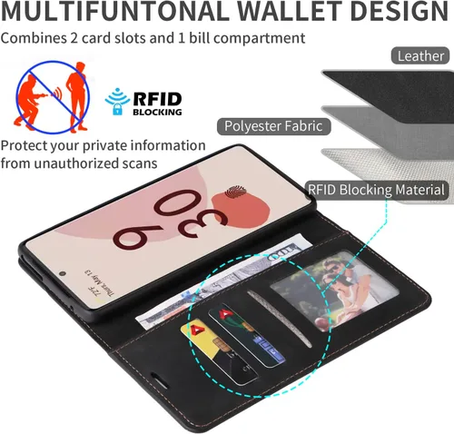 Vista 3 de ZZXX Funda tipo cartera para Google Pixel 7 Pro con bloqueo RFID, ranura para tarjetas, función atril, magnética, de piel suave, para Google Pixel 7