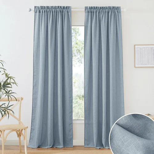 Vista 24 de RYB HOME - Cortinas de lino texturizado semitranslúcidas, privacidad media, filtro de luz, decoración de ventana para dormitorio/baño/sala de estar