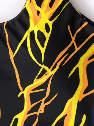Vista 5 de OYOANGLE Traje de baño de 2 piezas con estampado tropical cruzado y cordón para mujer