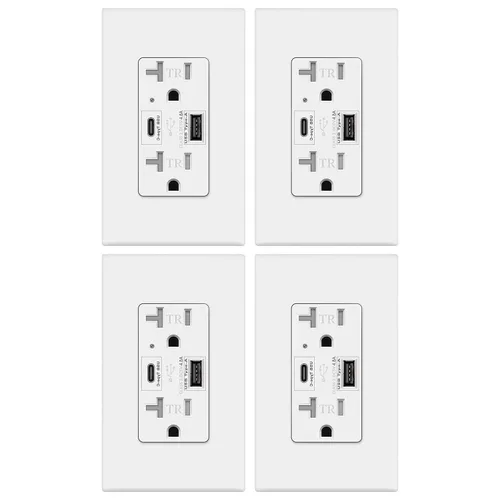 Vista 12 de Micmi USB C + A PD Power Delivery 24W Toma de corriente dual de alta velocidad, capacidad de carga rápida inteligente, placa de pared resistente a