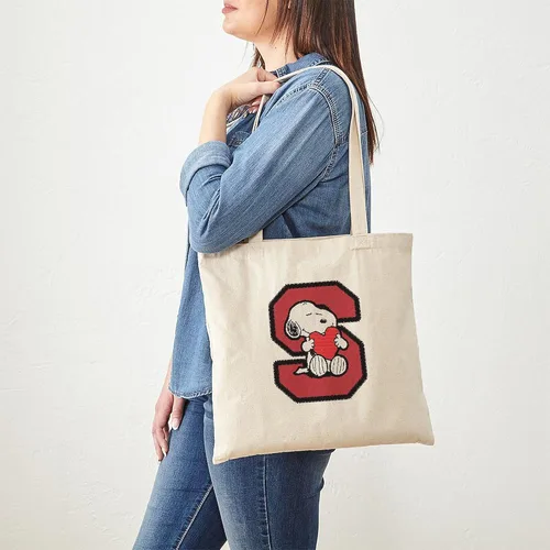 Vista 2 de CafePress Peanuts Snoopy Reusable Beige Canvas Tote Shopping Bag