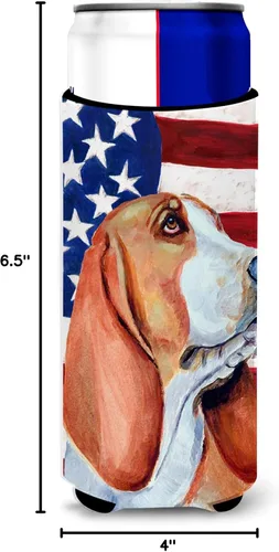 Vista 6 de Caroline's Treasures LH9017MUK - Bandera estadounidense con Basset Hound Ultra Hugger para latas delgadas para latas delgadas, funda para enfriar