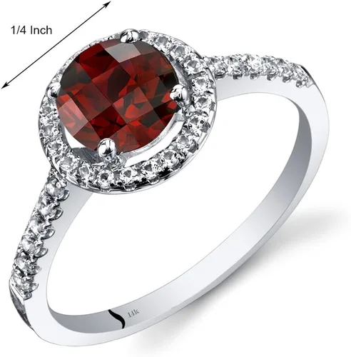 Vista 2 de Peora Anillo de granate para mujer de oro blanco de 14 quilates con topacio blanco, piedra natal genuina, forma redonda de 1.25 quilates de 0.25