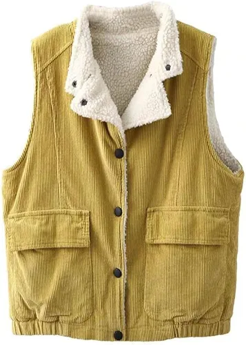 Vista 2 de SCOFEEL Women's Corduroy Sleeveless Jacket Oversize Sherpa Fleece Lapel collar Corduroy Vests US