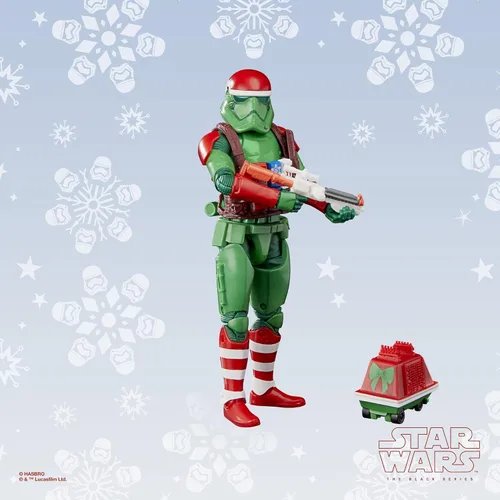 Vista 4 de STAR WARS The Black Series First Order Stormtrooper (edición navideña) y juguetes de droide de ratón, figuras coleccionables de 6 pulgadas
