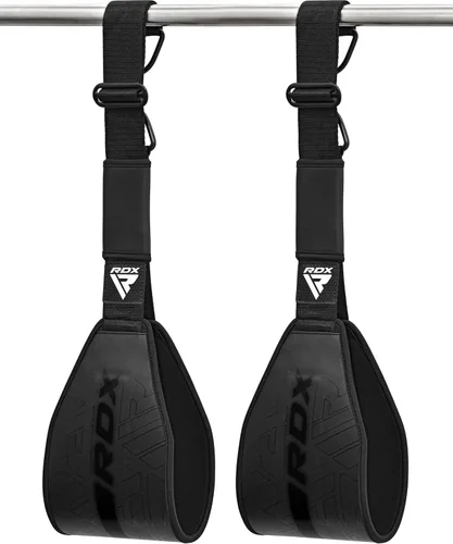 Vista 2 de RDX Correas AB para colgar en la barra de dominadas (par), cuero Maya Hide, construcción muscular abdominal, eslingas acolchadas de soporte