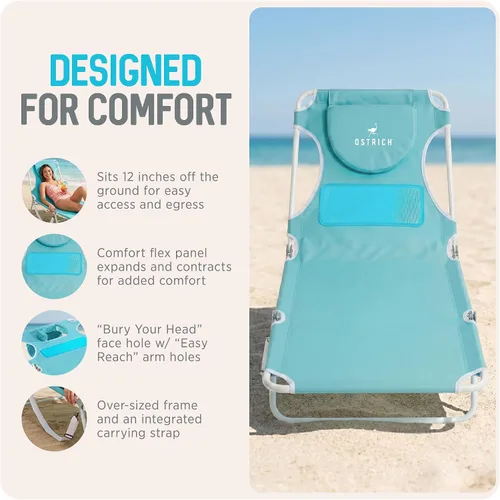 Vista 6 de Silla plegable Ostrich para damas, tumbona de playa, camping, piscina, bronceado, color aqua