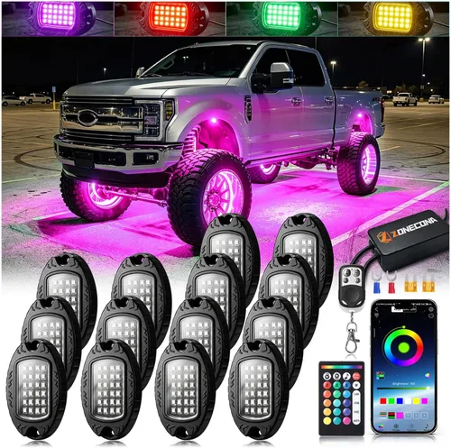 Vista 11 de 8Pods Luces LED RGB de Metal para Rocas con Control Remoto APP/RF, Luces de Resplandor Inferior Multicolor Impermeables para Vehículos con Modo