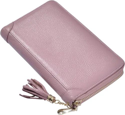 Vista 6 de Easyoulife - Billetera con cierre de mujer, tarjetero de cuero, cartera con cremallera, bloqueo RFID rosado (Bean Pink)