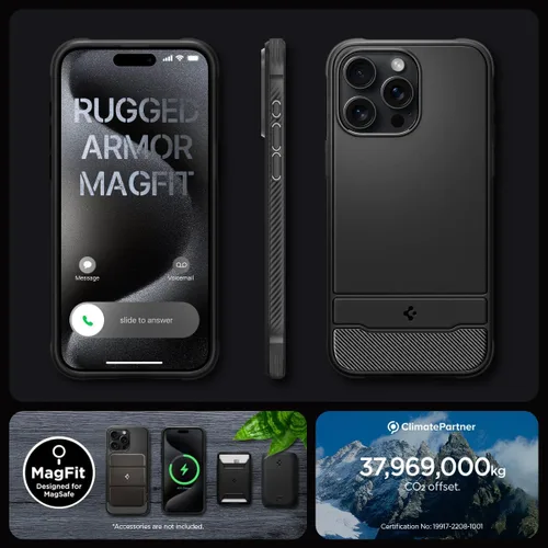 Vista 8 de Spigen - Rugged Armor MagFit - Funda diseñada para el iPhone 15 Pro (2023) [Protección de grado militar] Compatible con MagSafe - Negro mate