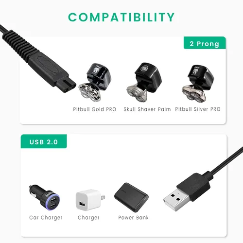 Vista 2 de Cable de carga de repuesto para afeitadora Skull Shaver Pitbull Gold Pro, Palm, Platinum Electric Razor - Cable USB 2