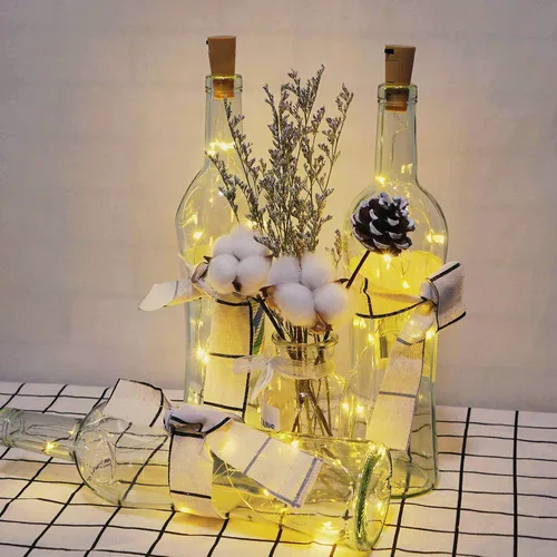 Vista 5 de Paquete de 12 luces LED de corcho para botella de vino, 20 luces LED de corcho, cable de cobre, luces estrelladas a pilas para bricolaje, Navidad