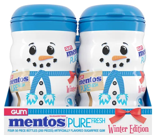 Vista 4 de Mentos Goma de mascar sin azúcar, sabor a menta fresca, botella de muñeco de nieve de edición de invierno, relleno de calcetines navideños, Secret