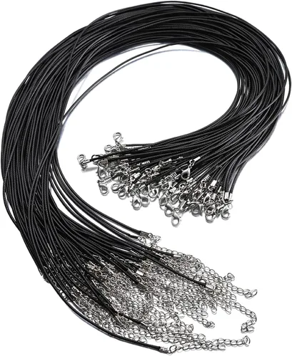 Vista 9 de 100 unidades de 18 pulgadas y 0.059 in de cordón negro encerado collar de cuerda pulsera de cuero sintético cierre de cadena a granel